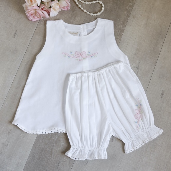 Strasburg White Cotton Set 12/18 Month Embroidery Vacation Beach Portrait Summer